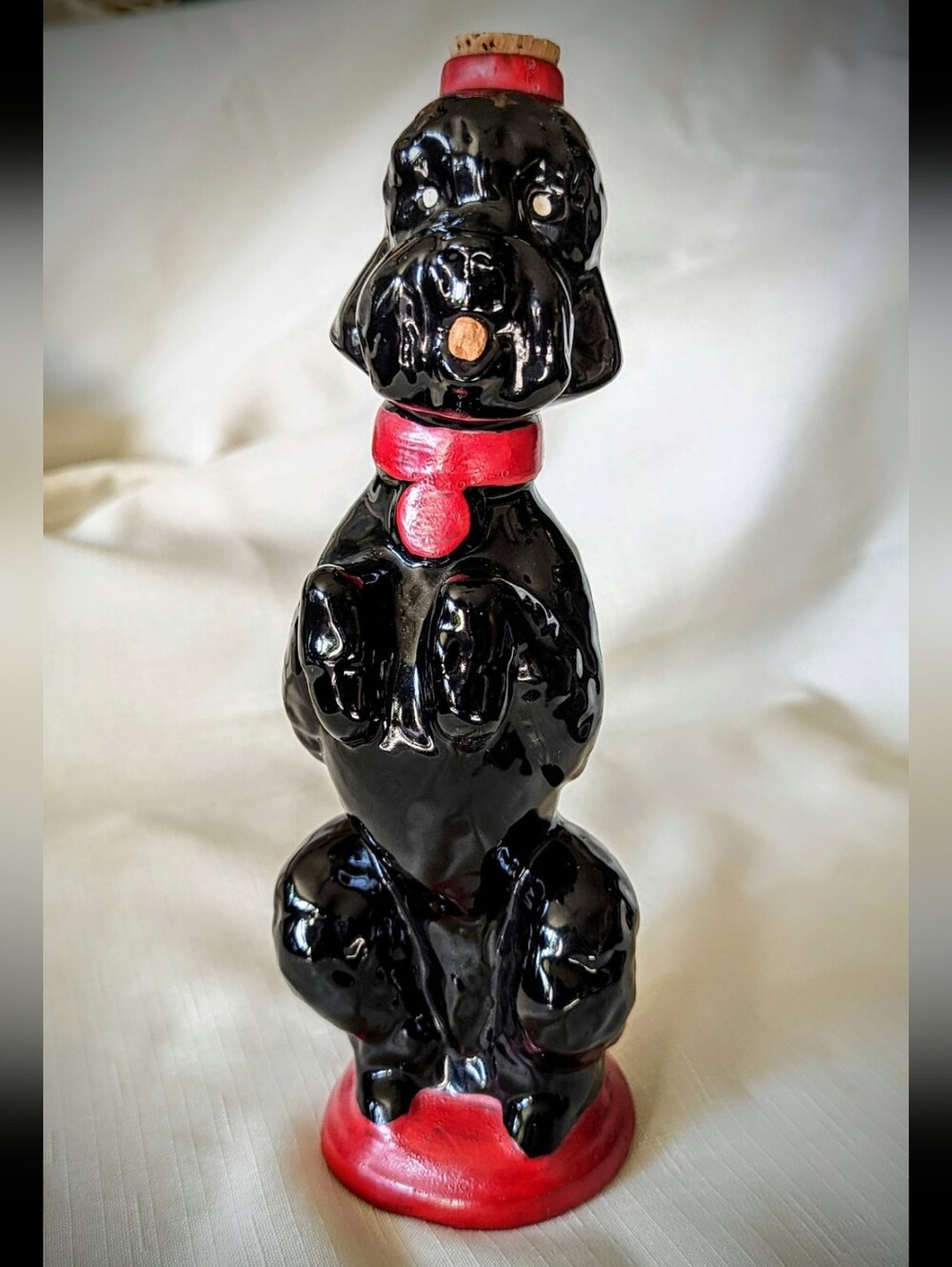 Vintage French Black Ceramic Poodle Liquor Bottle- Parisian-Decorative Dog Decor